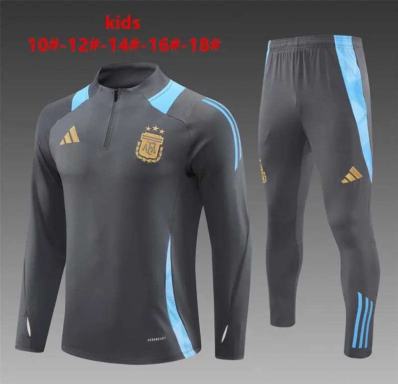 2024 Kids Argentina Grey Half Zipper Jacket+Long Pants